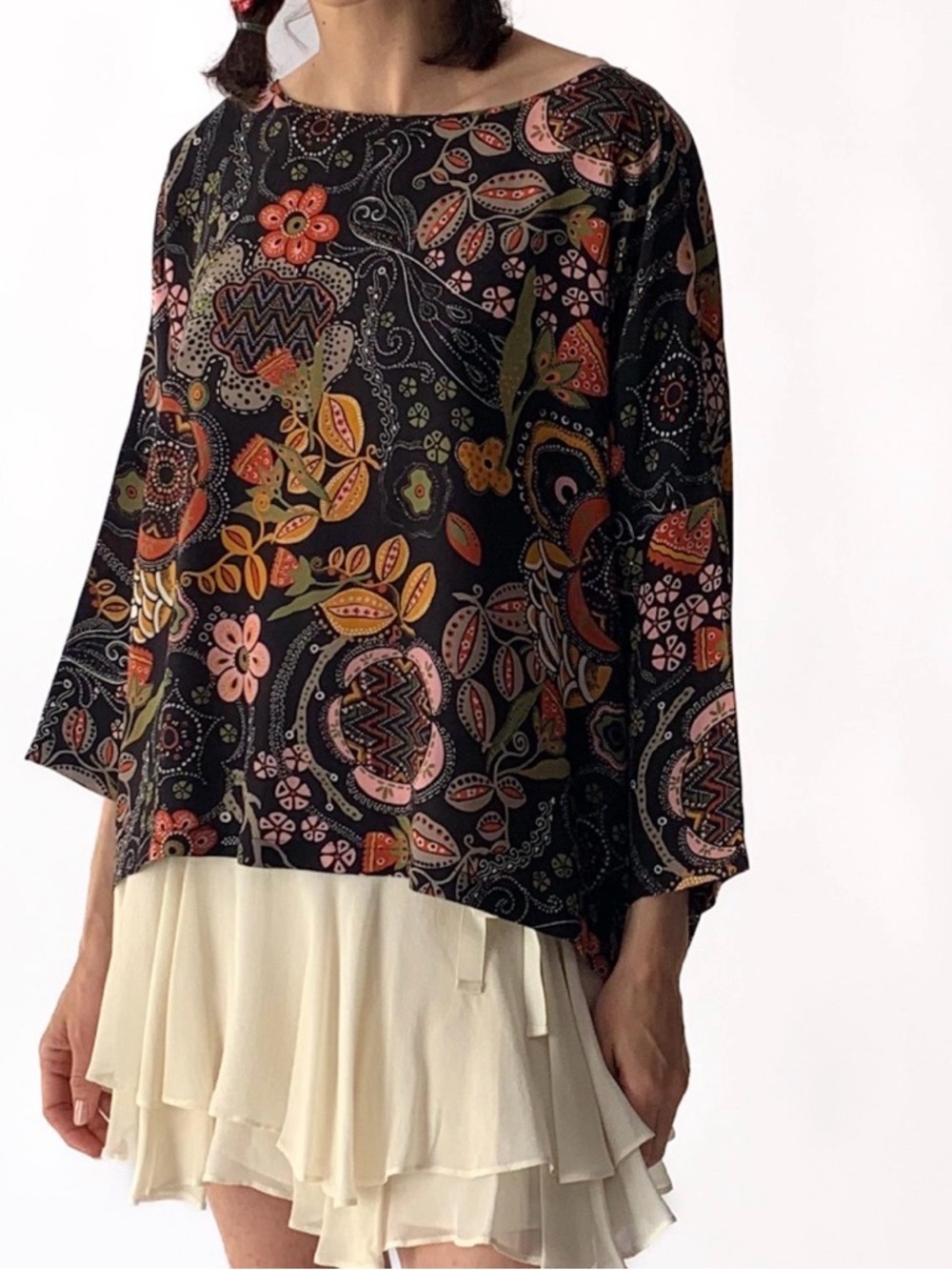 Missoni Black Floral Paisley Boatneck Blouse 100% Silk Size Large - Picture 2 of 8